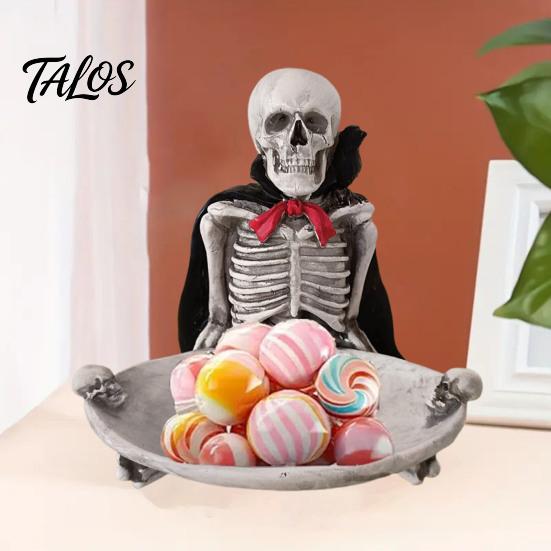 Halloween Party Supplies Skeleton Decorative Tray, Gothic Storage Tray with Black Cape Red Aromatherapy Holder Bow, Multifunctional Desktop Organizer