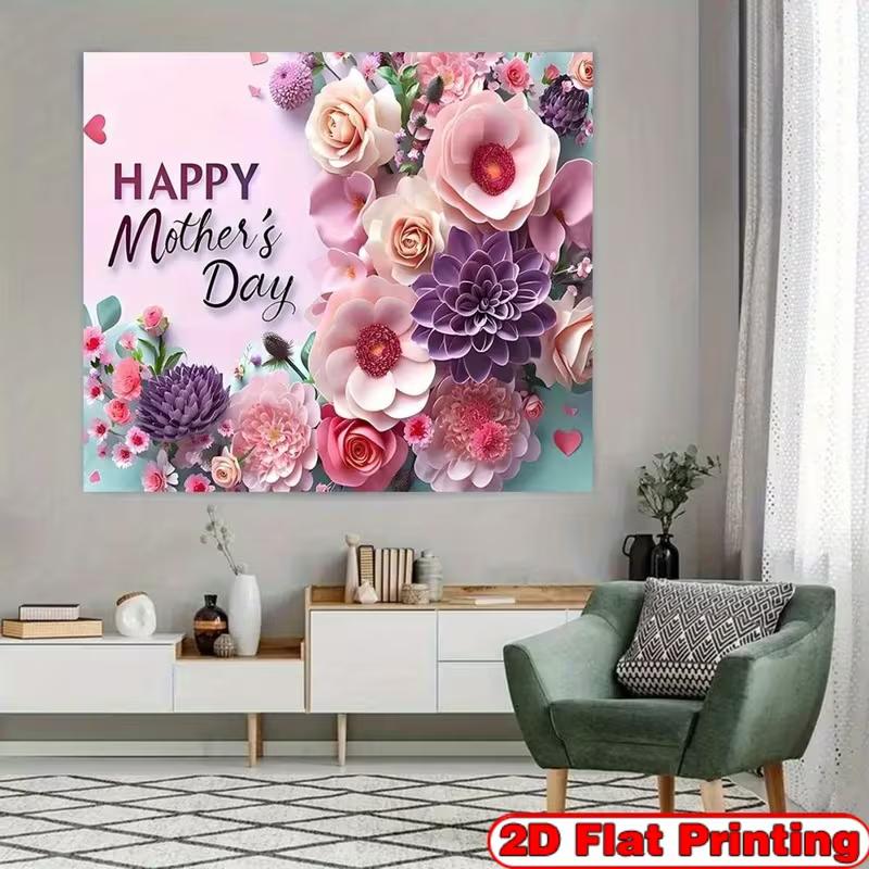 2D Fotografické pozadí Šťastný den matek, 3D Papírová květina Růže Jiřina Párty Dekorace Banner
