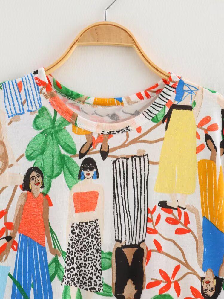 Spring 2025 Women's European & American Style Crew Neck Short Sleeve Print T-Shirt