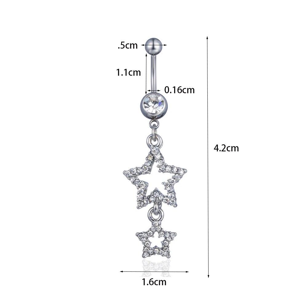 1PCS Edelstahl Silber Farbe Stern Bauchnabel Ringe Nabel Ring Cubic Zirkon Tropfen Baumeln Körper Bauch Piercing Schmuck sexy