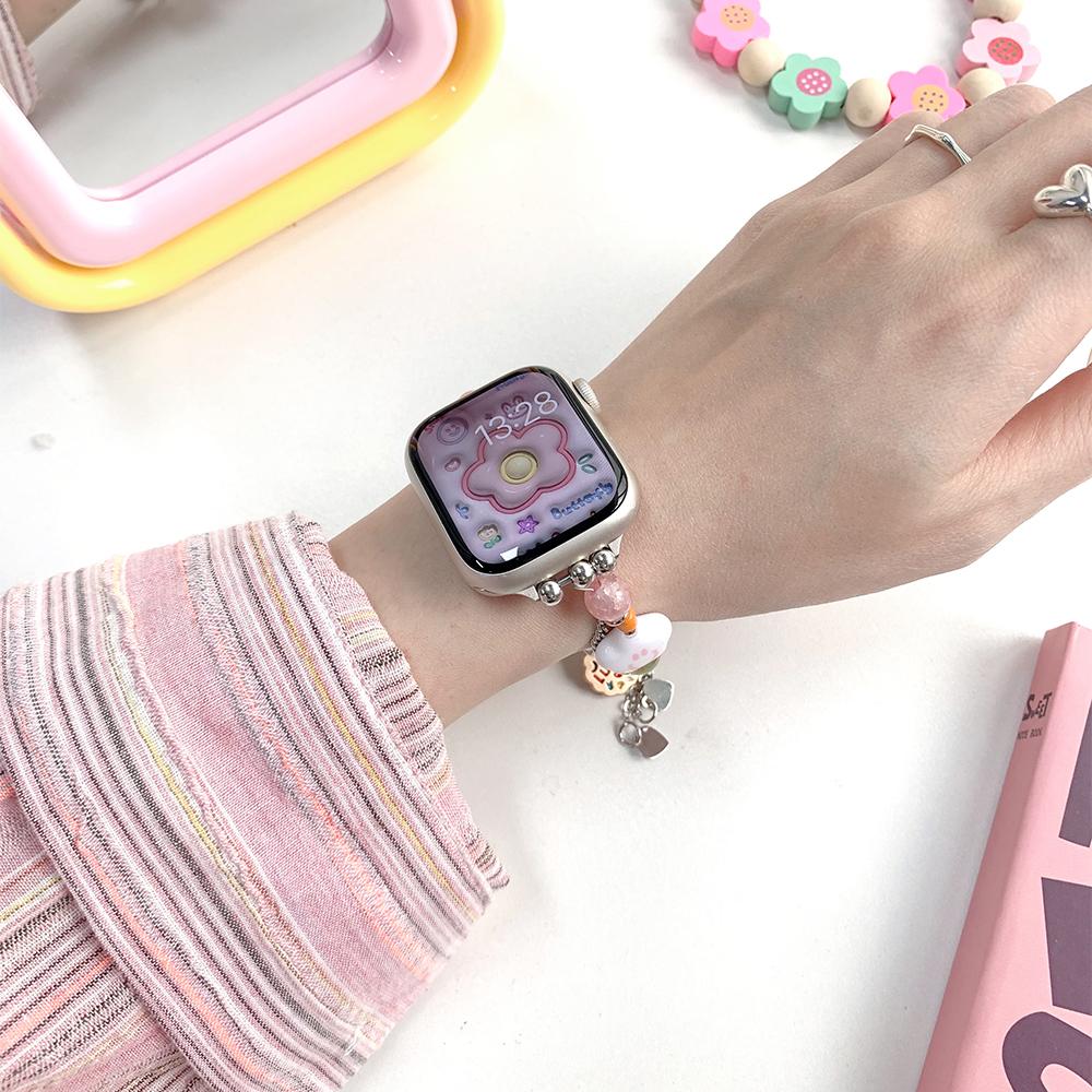 Cute Women Strap for Apple Watch Band 46mm 40mm 41mm 44 45mm 42mm 49mm Resin Bracelet for Iwatch 10 9 8 7 6 5 4 Se Ultra Correa