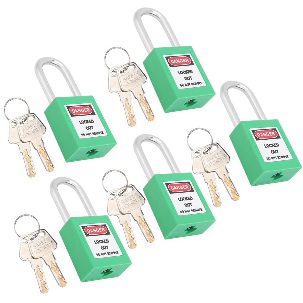 5Sets 38mm Padlock Lockout Tagout HardWearing with 10 Keys Writable Label for Machine Building Security(Green )