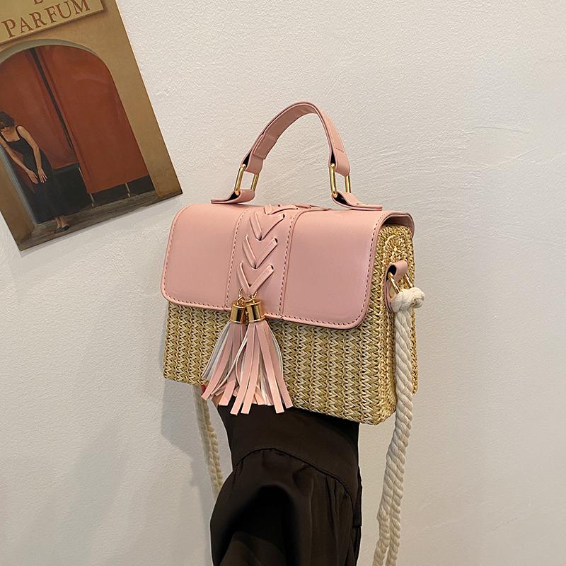 Beach Straw Crossbody Bag For Women 2024 New Designer Boho Summer Bag Pu Leather Handbag And Purse Travel Cross Body Phone Bag
