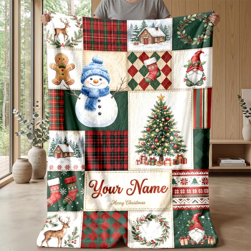 Pătură de Flanelă Personalizată cu Nume Imprimat de Crăciun Confort Cald Pătură de Pat Decor Acasă Cadou de Sărbători