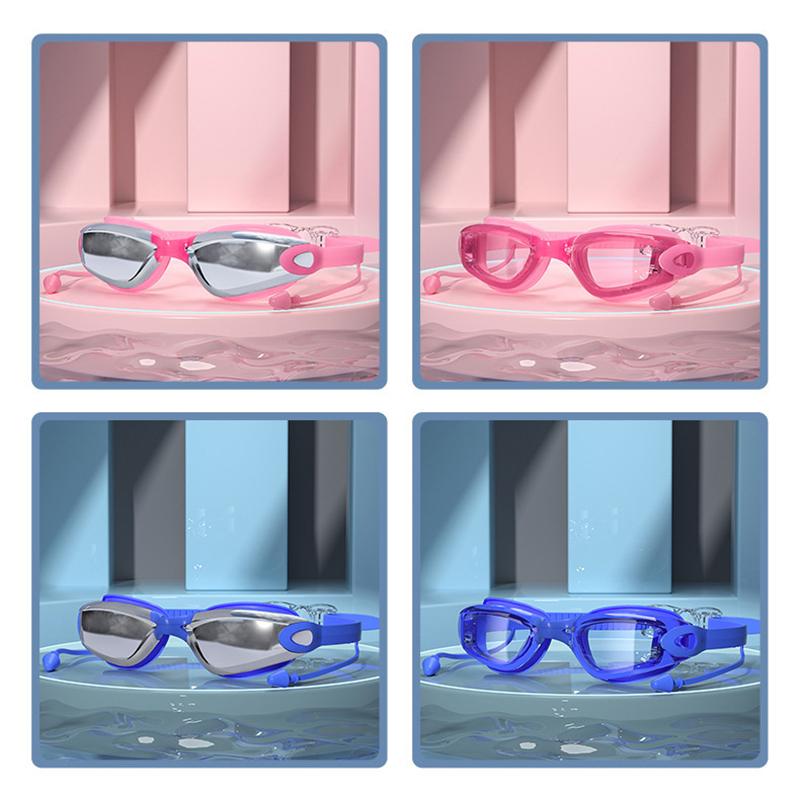 Schwimmbrille Schwimm-Ohrstöpsel Professionelle Wasserdichte Brille HD Anti-Beschlag UV Silikon Verstellbare Brille Herren Klare Brille