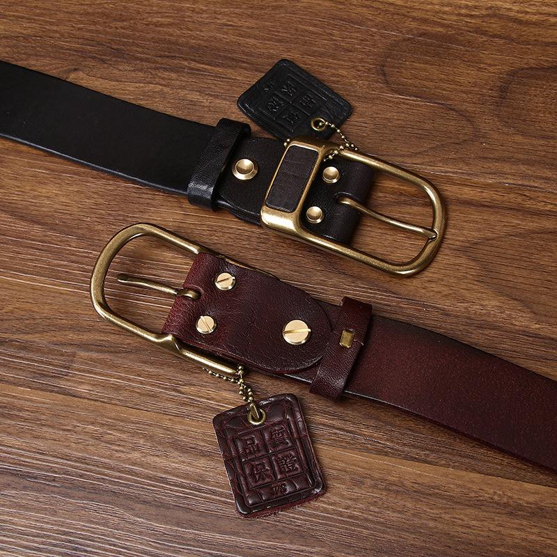 Dip-Dyed Wax Top Layer Vegetable Tanned Cowhide Water-Dyed Belt Men'S Genuine Leather Retro Trend Casual Jeans Belt Men