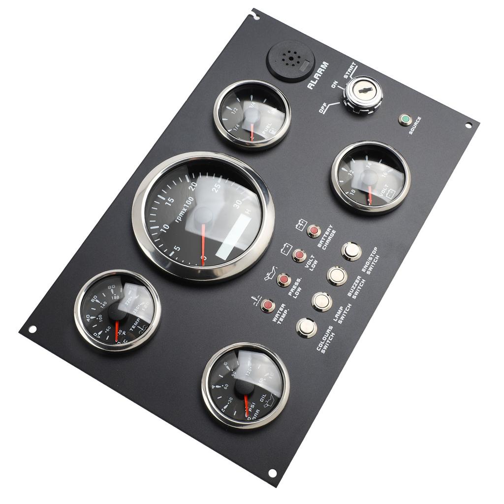 5 Gauge Set Instrument Panel 12V 7 Colors Oil Level Water Temperature Oil Pressure Voltage Display for Marine Boat