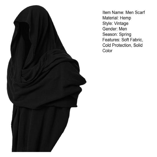 Men Scarf Vintage Soft Fabric Comfortable Breathable Solid Color Keep Warm Spring Male Hood Cloak Medieval Costume for Banquet