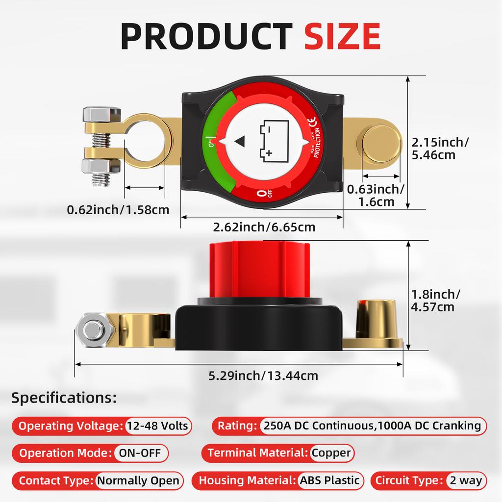 Top Post Battery Disconnect Switch 12V-48V Battery Kill Switch Negative on/Off Battery Switch for Cars Vehicles RVs and Boats