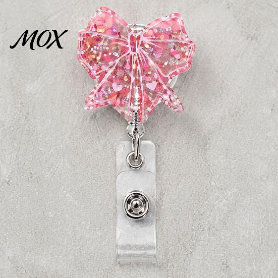 Retractable ID Holder Nurse Badge Reel, Funny Glitter Acrylic Name Tag with Cute Clip, Sparkly Card for Teachers Student Staffs Reel Clip