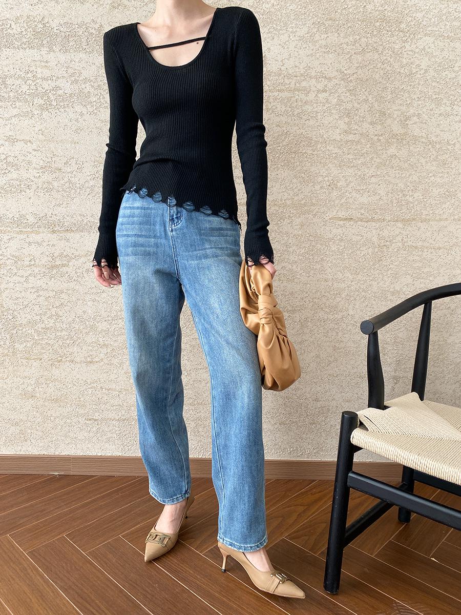SINAN Retro Washed High-Waisted Slimming Jeans SN6278 M