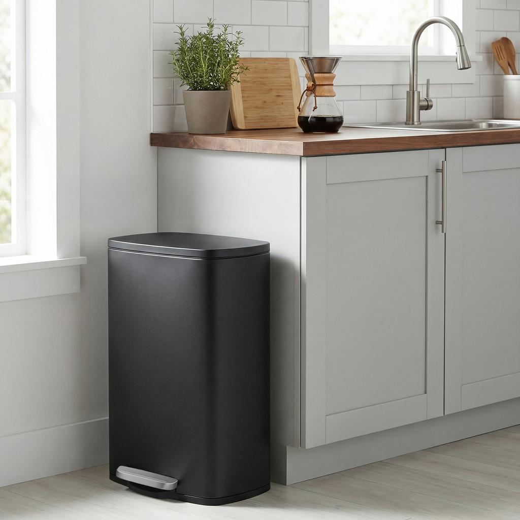 Songmics LTB050B02 50 Litre Kitchen Trash Can Soft Close Pedal Steel Inner Bin Black