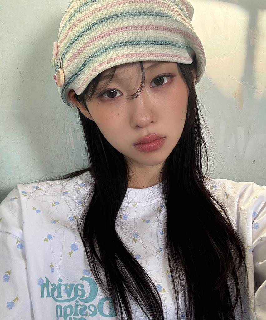 CAVISH Striped Button Beanie Pink(Cv2Gsuab21A)