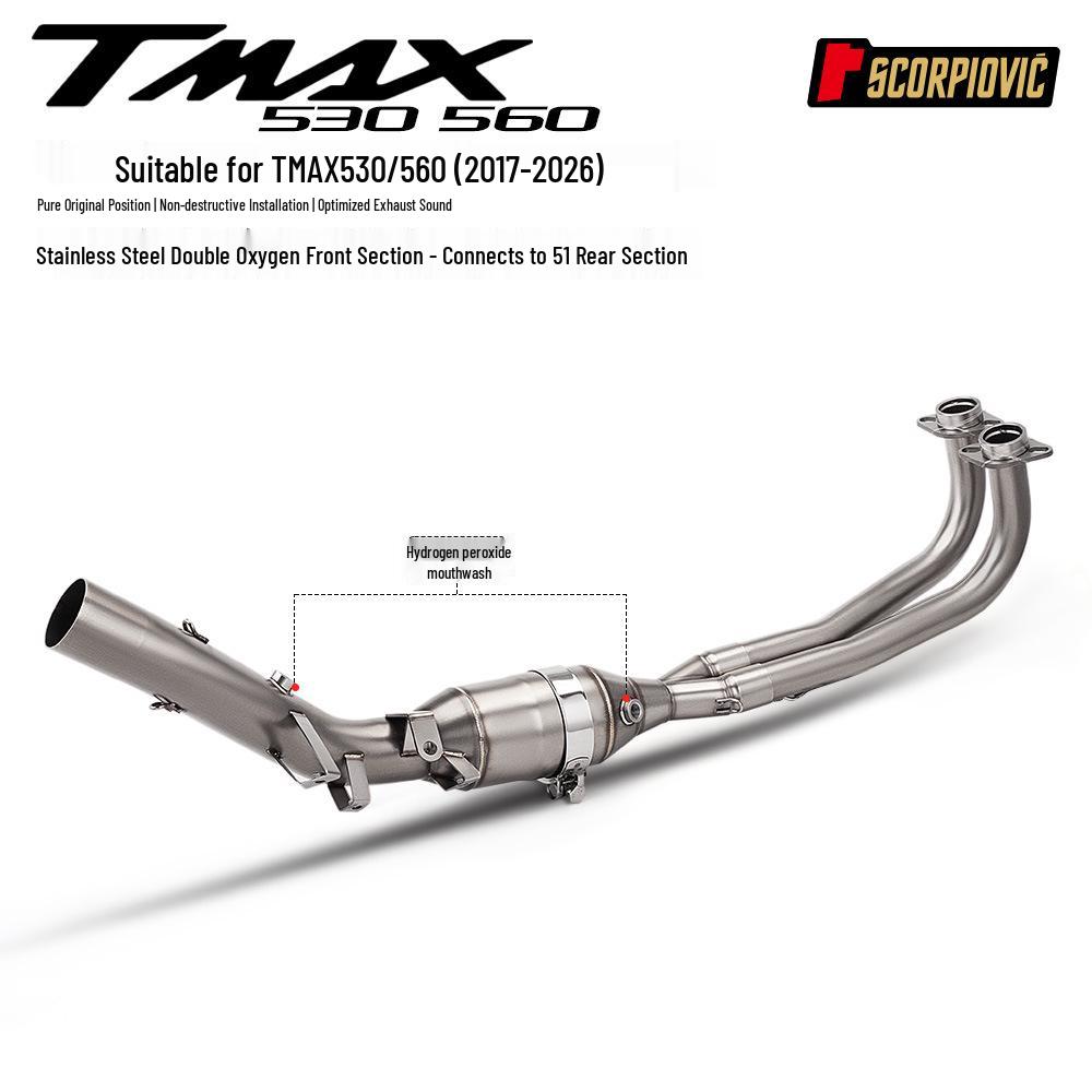 Stainless Steel Double Oxygen Port Muffler for TMAX530/560 with Backpressure Chamber Front & Rear Sections