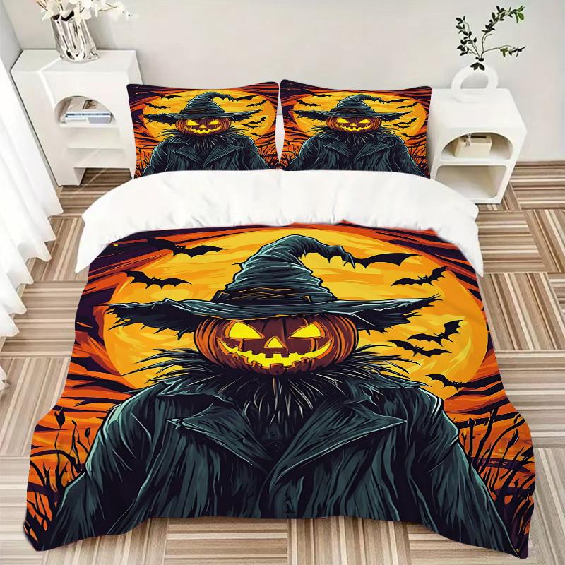 3pcs Pumpkin Witch Bedding Set - 1 Duvet Cover + 2 Pillowcases(Core Not Included), Machine Washable Polyester Yy251216169