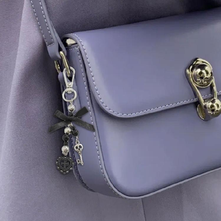 Unique Alloy Bowknot Heart Crucifix Keychain Elegant Key Decoration Religious Symbol Keyring Accessory for Women