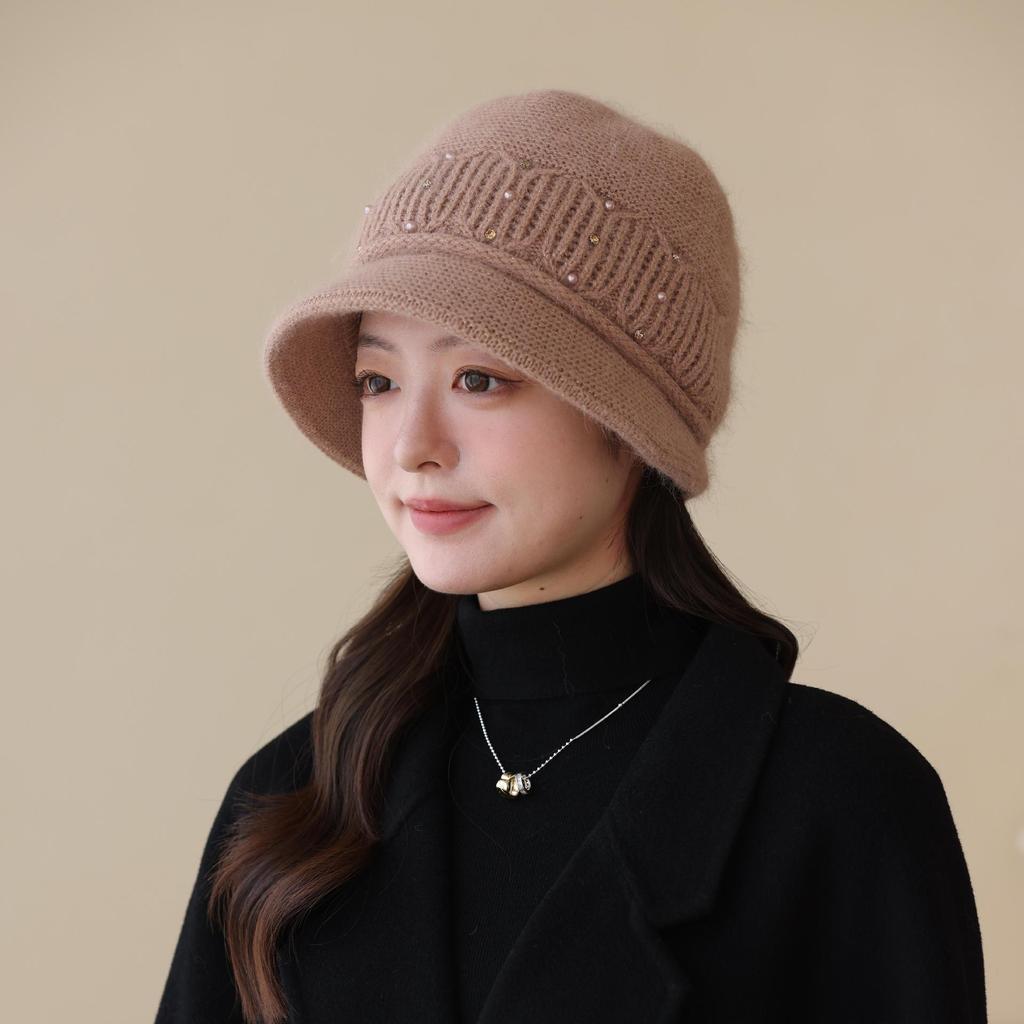 Autumn and Winter Warm Rabbit Fur Hat Women's Middle-aged and Elderly Cold-proof Ear Protection Hat Fashion Knitted Hat