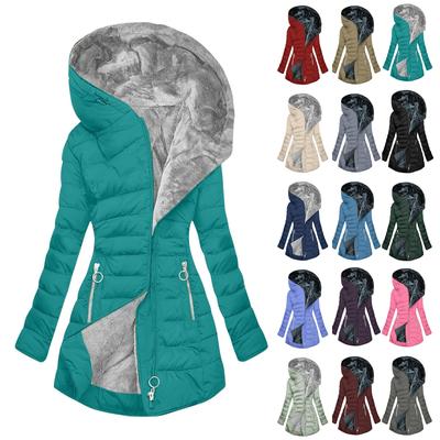 Women's Hooded Warm And Cotton Jacket With Pockets Long Zipper Jacket Cotton Jacket