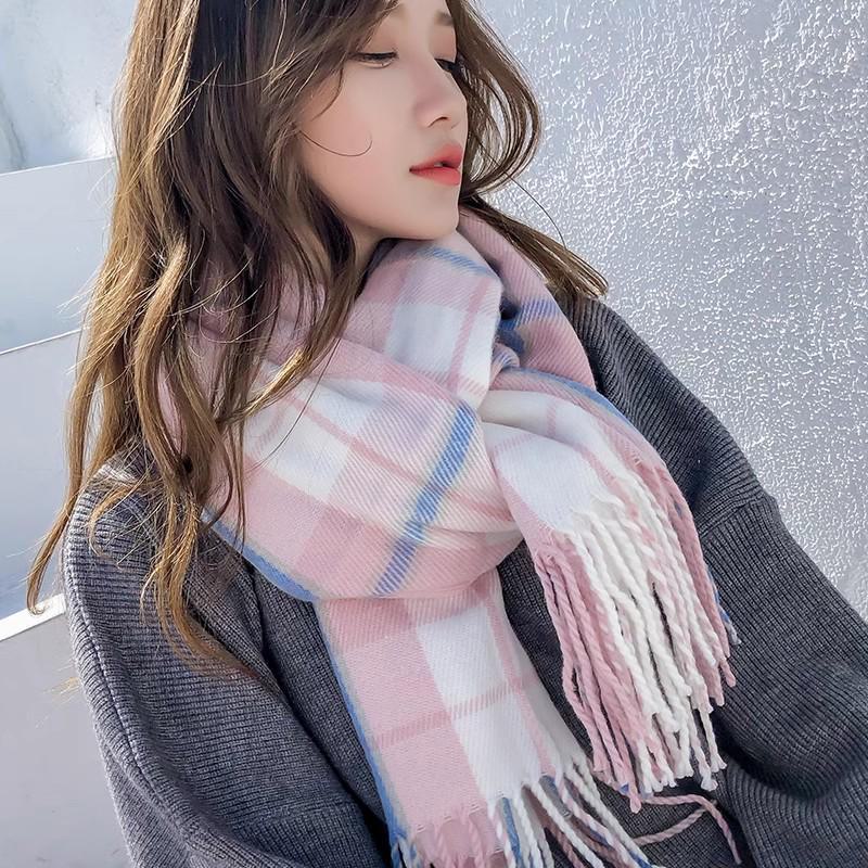 Women's Winter Plaid Scarf, Japanese-Korean Style, Warm & Thick, Versatile Shawl for Couples & Students