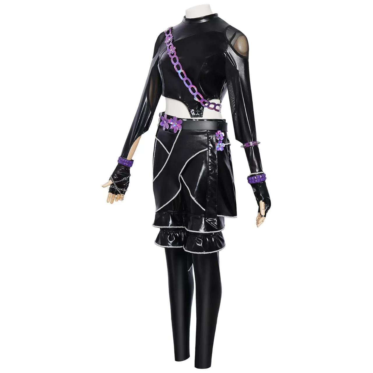 Disfraz Kpop Mujer Cazador Demonios Disfraz De Kpop Rumi Cazadora De Demonios Para Mujer | 3 Piezas Negro | Cosplay Y Halloween Chaleco Chaqueta Short Negro