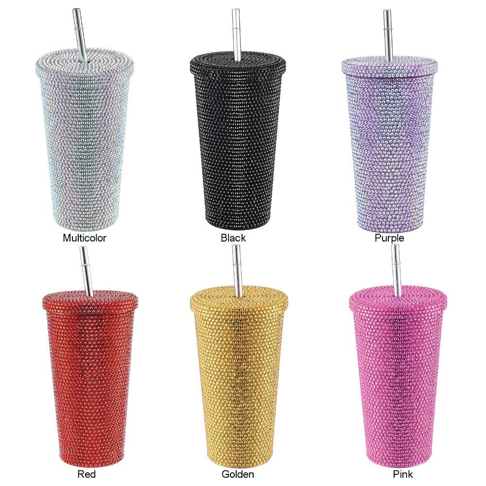 Rustless Steel Tube Cup Rhinestone Decoration Drinking Tumbler Rhinestone Decor Water Mug Party