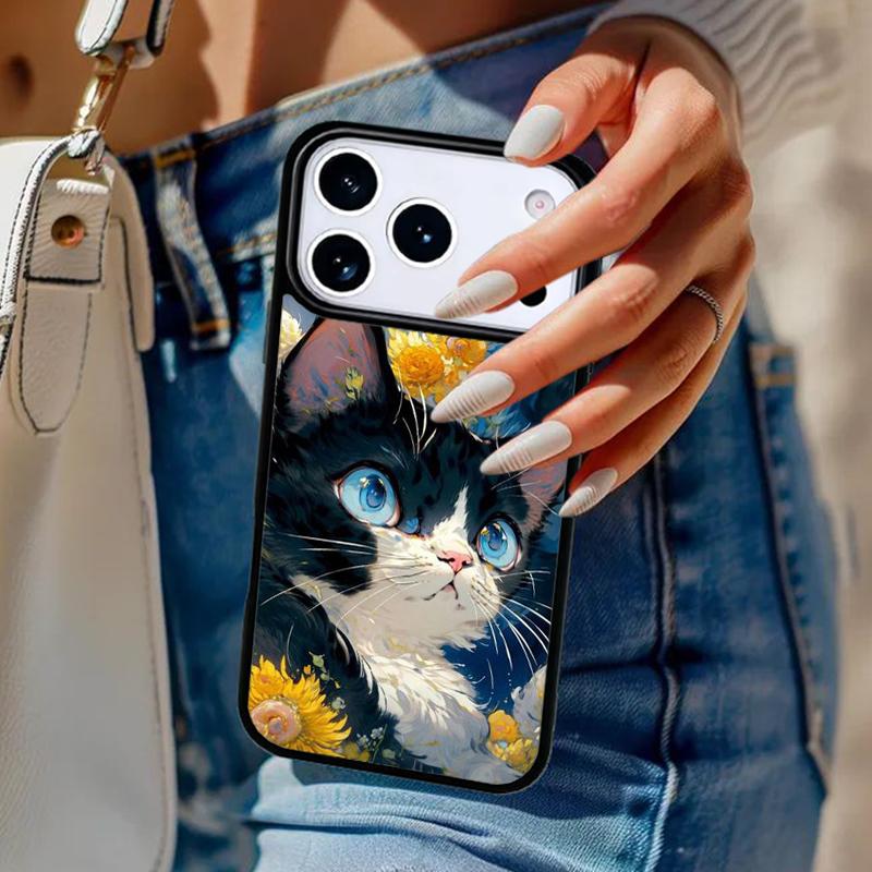 Lovely Flower Cat Animal Pattern Phone Case For iPhone 17 Air 14 15 13 12 Max Cover For Apple 16e 11 Pro Max Plus Coque