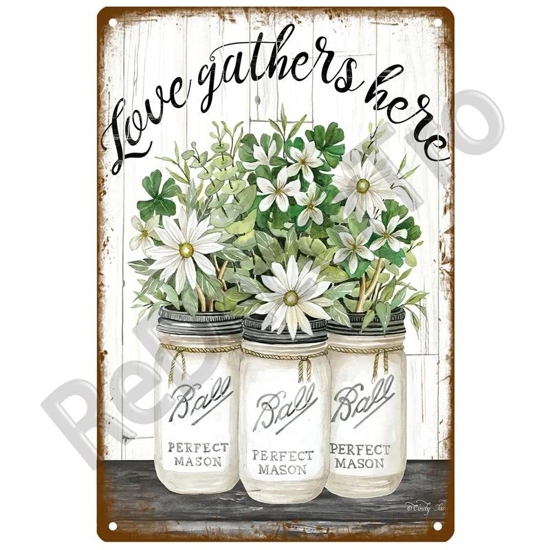 Flower Tin Sign Poster Garden Vintage Wall Poster Metal Sign Decorative Wall Plate Retro Plaque Metal Vintage Decor Accessories