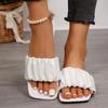 Fashion Pleated Summer Slippers for Women 2025 New Square Toe Flat Sandals Woman Casual Solid Color Anti Slip Beach Flip Flops