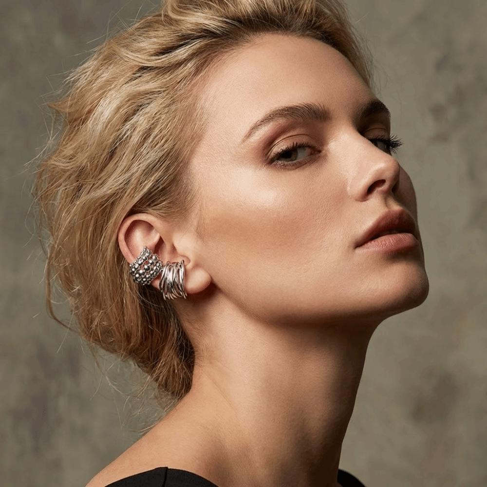 C-Shaped Ear Cuff Elegant Exaggerated Ear Clips Unique Wide Clip-On Earrings Women