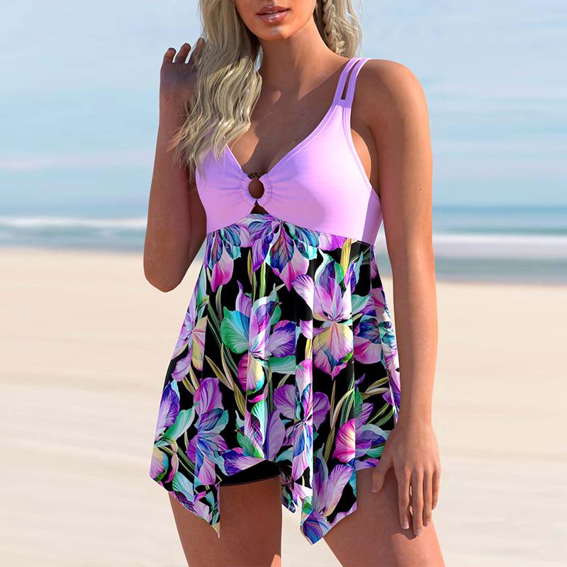 Dámská sada dvoudílných plavek s květinovým potiskem Tankini 2023 Sexy plavky Velké bikiny Souprava monokin letní plavky Plážové oblečení