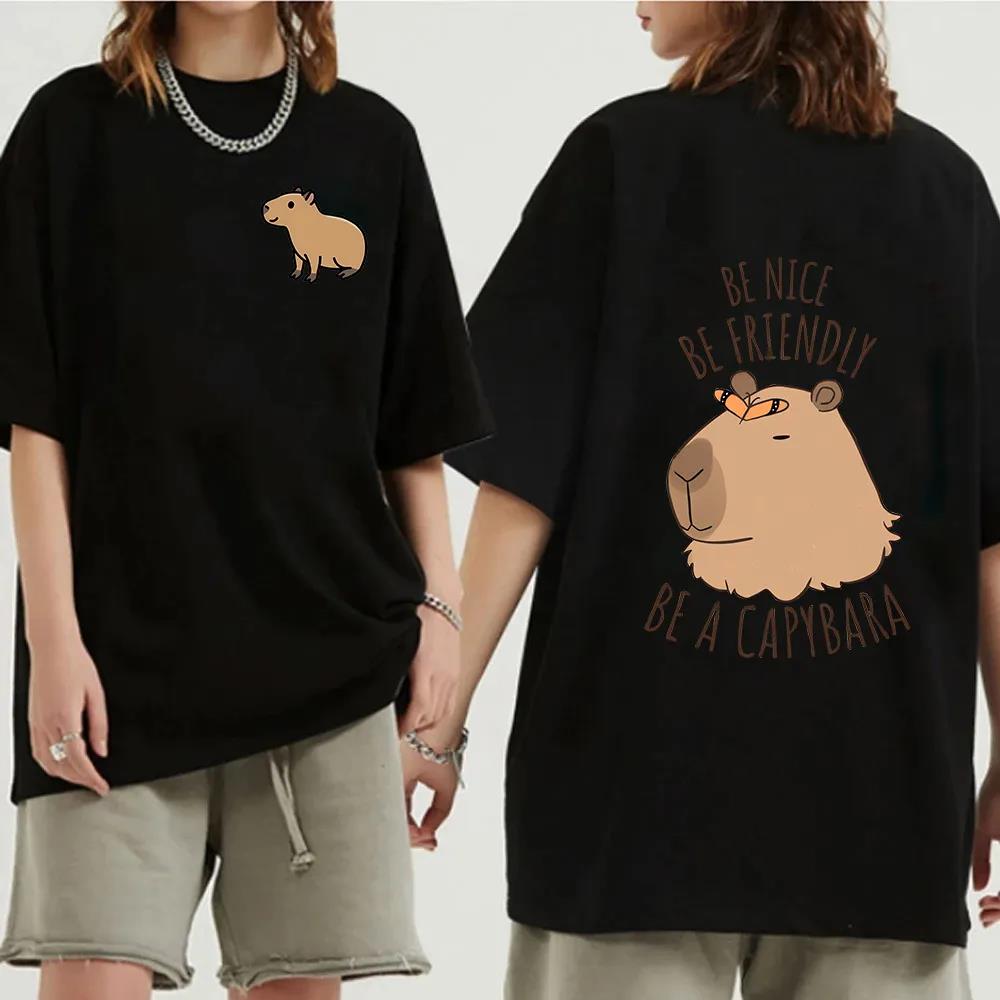Funny Animals Capybara Cartoon Print Fashion Harajuku Harajuku Short Sleeve T-shirt Clothing Street Tops Tees Aesthetic Clothes