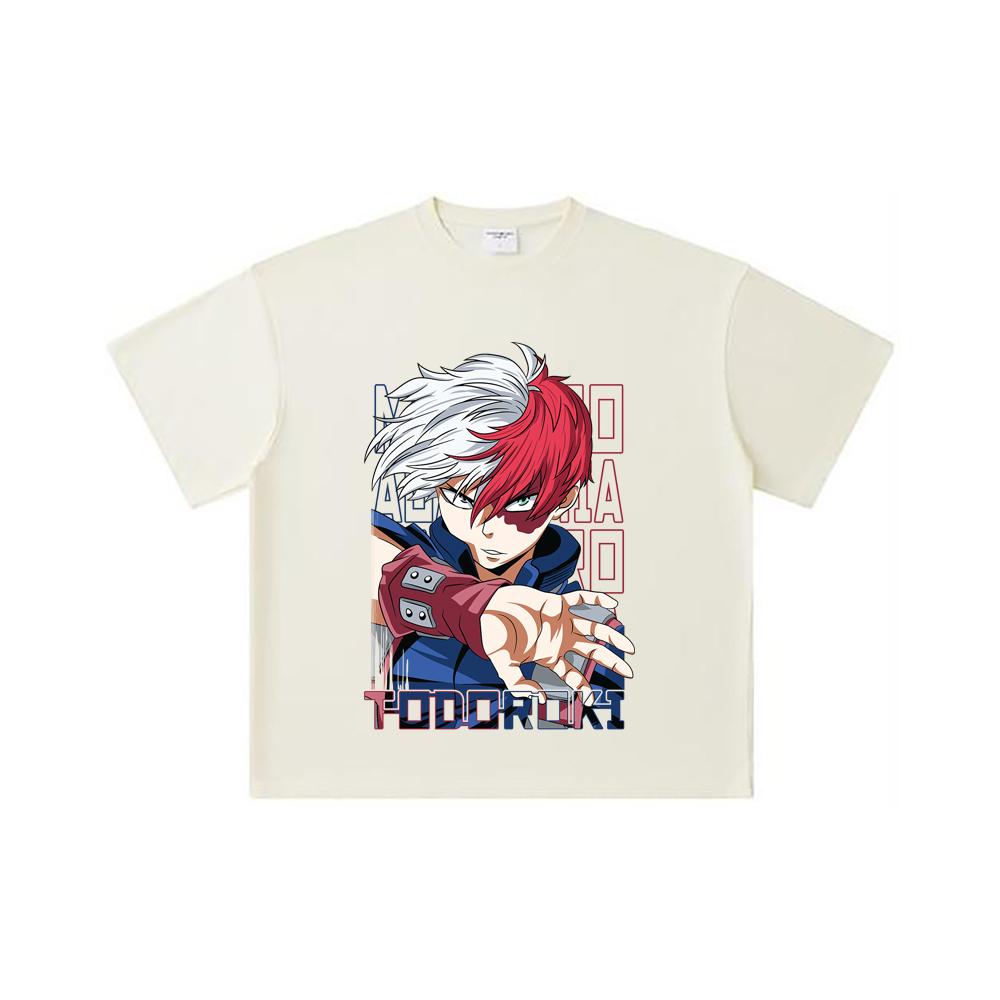 

260 GSM Double Yarn 32 Count 100% Cotton My Hero Academia V18 Todoroki Print Unisex Heavy Cotton T Shirt S абрикосовый
