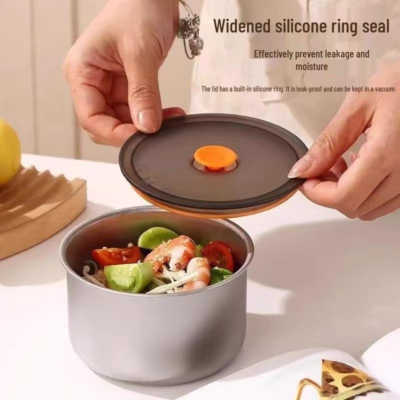Stainless Steel Food Storage Bowl with Lid - Round Kitchen Fresh-Keeping Container