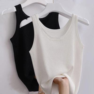 Women Bottoming Vest O-neck Sleeveless Loose Fit Tank Top Solid Color Ribbed Ice Silk Pullover Tops Streetwear