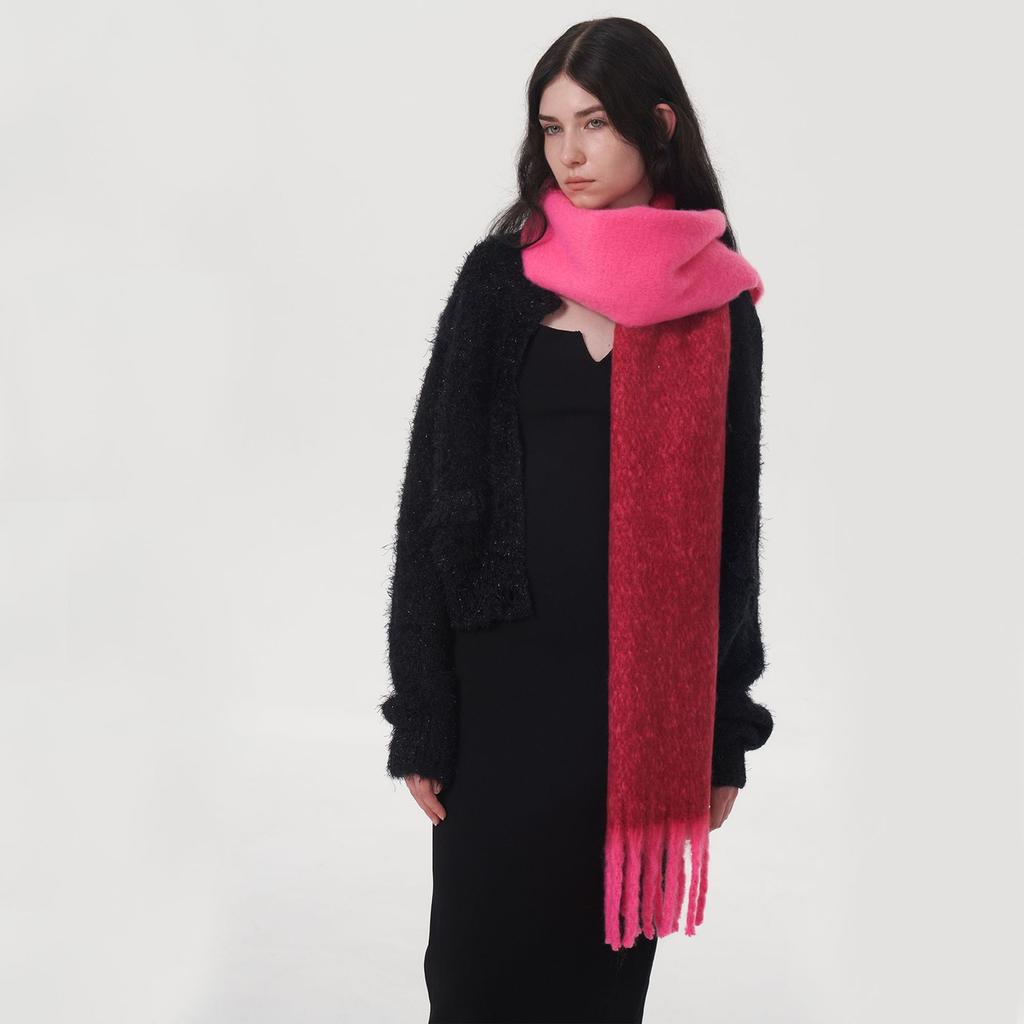 New autumn and winter warm two-color imitation cashmere scarf women's, thickened warm soft mohair scarf shawl