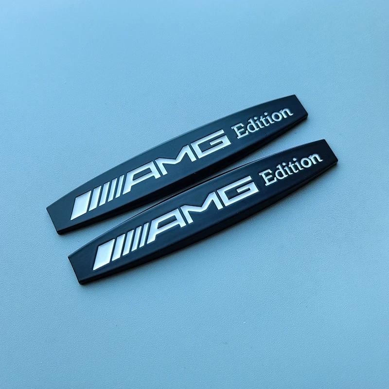 JDRAO1 2pcs 3D AMG Edition Metal Car Emblem Fender Side Doors Blade Badge Sticker for Mercedes Benz AMG Refitting Chrome Black Silver
