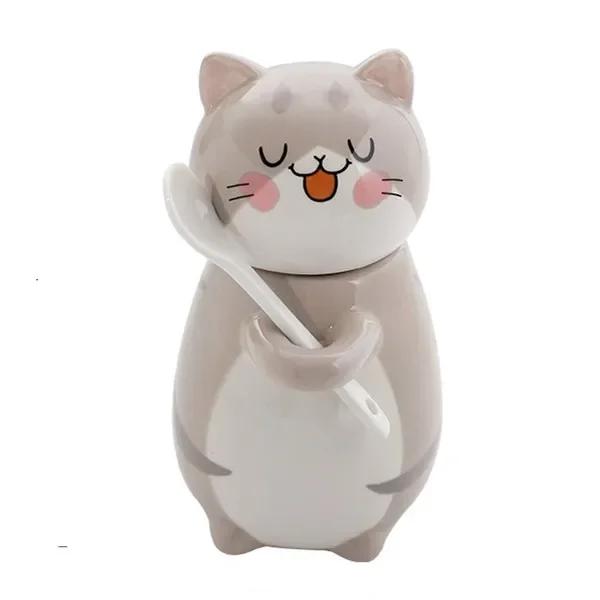 New Cute Cat Ceramics Coffee Mug with Spoon Creative Hand Painted Novelty Gifts Drinkware Milk Tea Cups