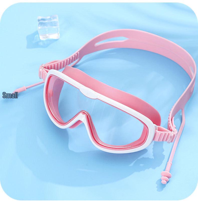 Large Frame Plated Waterproof Anti-Fog Swimming Goggles with One-Piece Earplugs for Men and Women