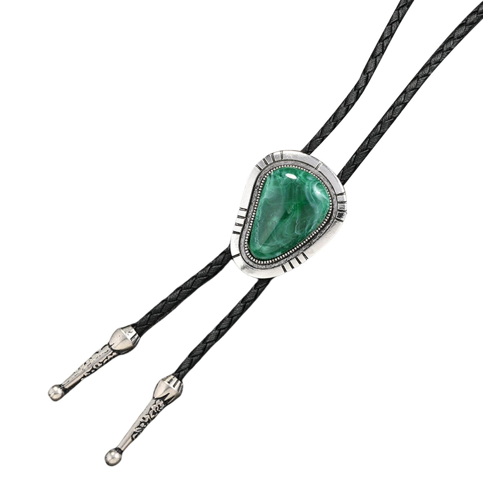 

Мужской винтажный галстук-боло с нерегулярным цветным камнем, аксессуар для ковбойского костюма, западный галстук-галстук на шнурке из искусственной кожи, цепочка-ожерелье зелёный