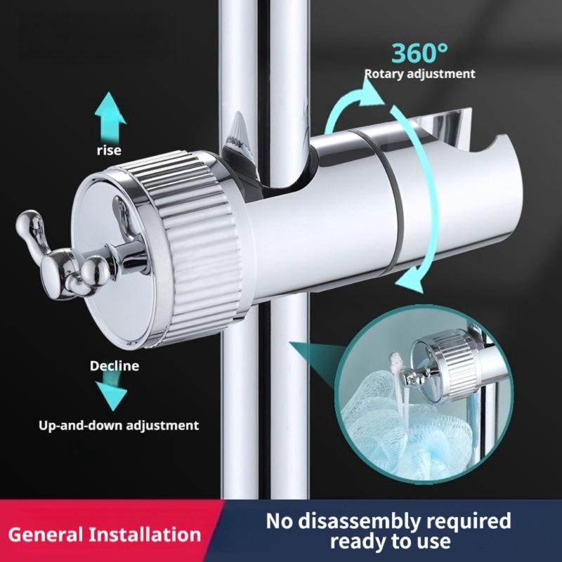 Round Rail Shower Head Mount Replacement Holder Part in ABS for Bathroom Repair with Tightening Knob and Height Positioning