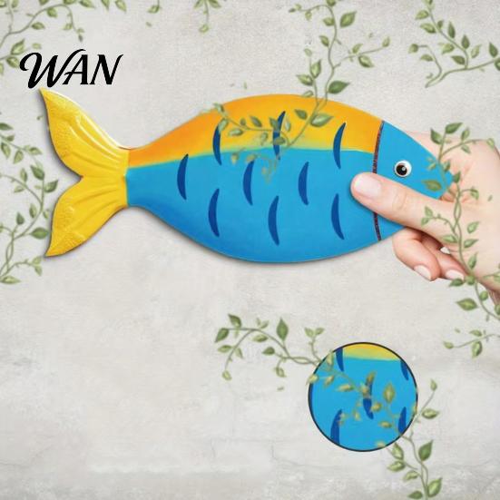 Beach Themed Wall Decor 4 Pcs Wooden Fish Nautical Rustic Coastal Ocean House Art Vintage Lake Hanging Sculpture for Bedroom Living Room