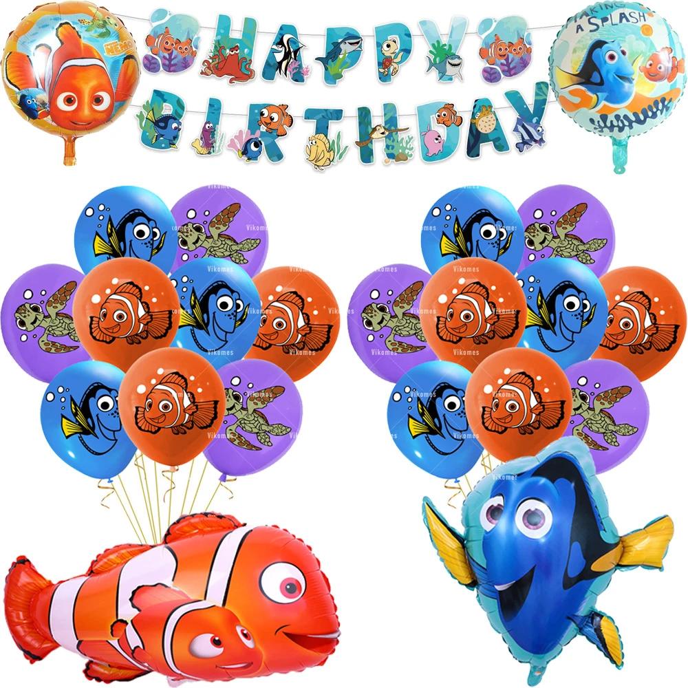 Finding Nemo Latex Balloons Clownfish Ocean Sea Clown Fish Foil Ballons Happy Birthday Banner Cake Topper Party Decor Toy