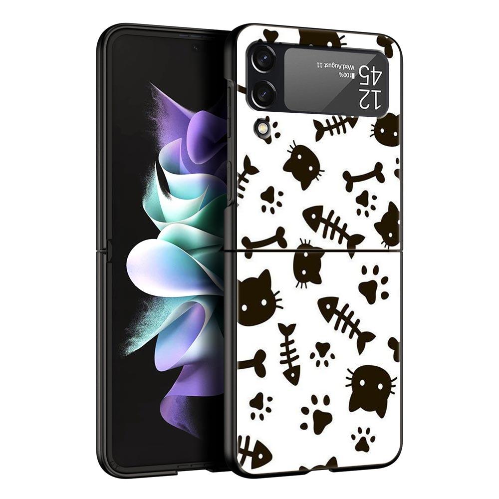 Abstract Creative Cute Cat Line Pattern Hard PC Phone Case For Samsung Galaxy Z Flip 7 6 5 4 Black Cover For Galaxy Z Flip 3 Bag