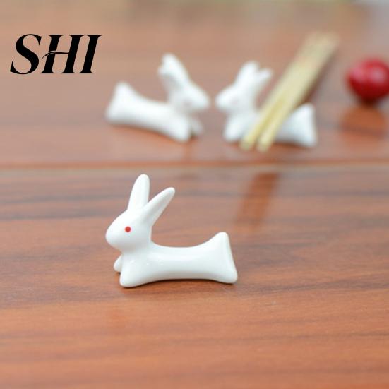 Chopsticks Stand Storage Rack Reused Beautiful Food Grade Rounded Corners Stable Kitchen Gadgets Anti-dirty White Ceramic Little Rabbit Chopstick Rest