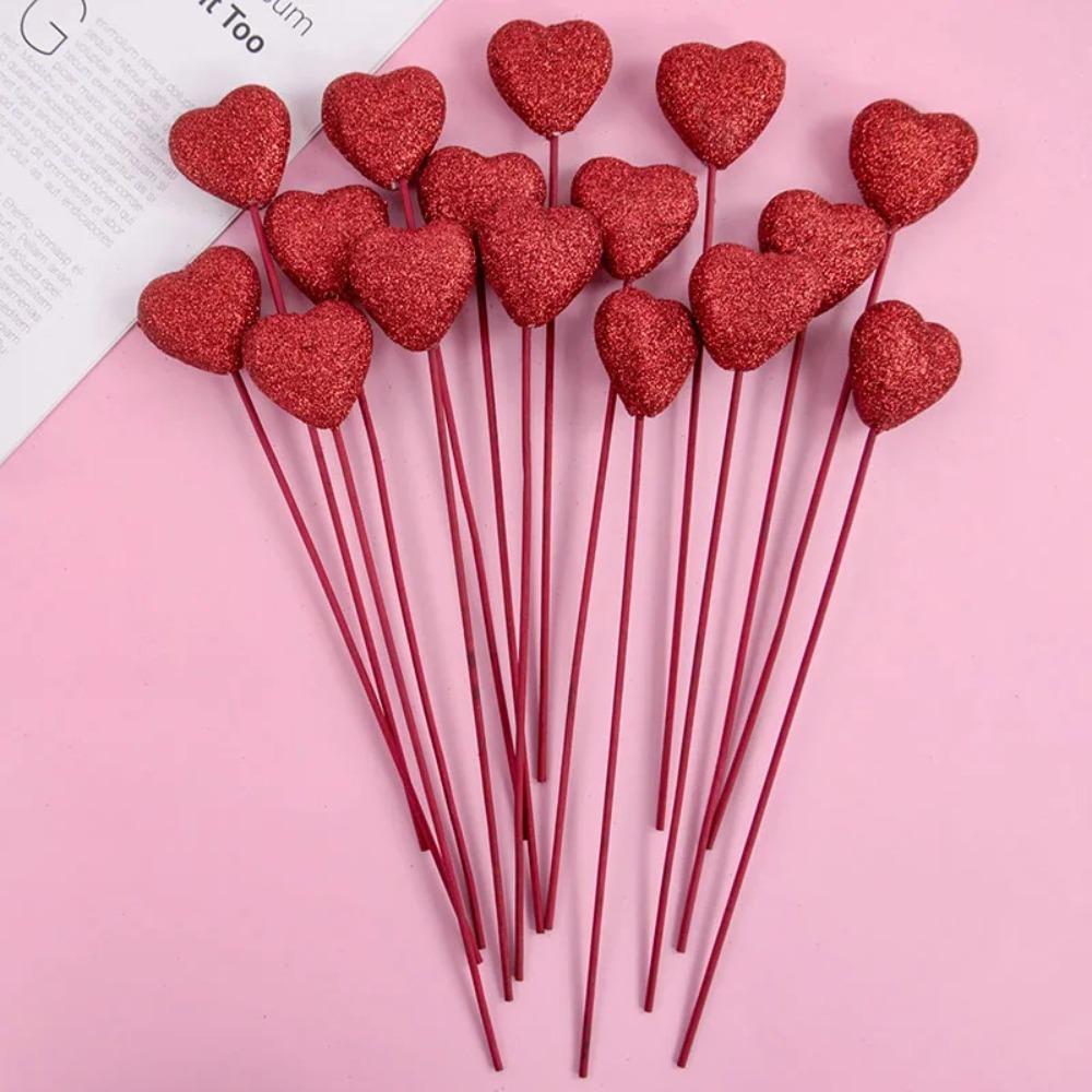 10pcs Love Heart Cake Toppers Red Pink Vase Picks Decor  Wedding Flower Bouquet