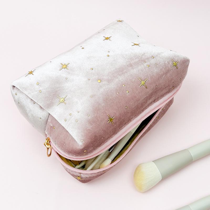 Elegant Italian Velvet Octagonal Makeup Bag - Large Capacity Women's Clutch for Cosmetics Storage