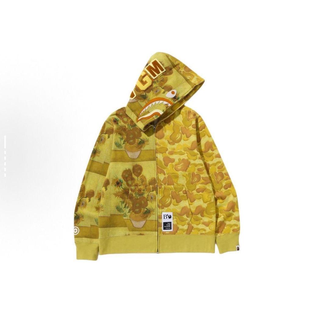 Van Gogh x BAPE 2025 Shark Hoodie - Sonnenblumenmuster Japanischer Trend