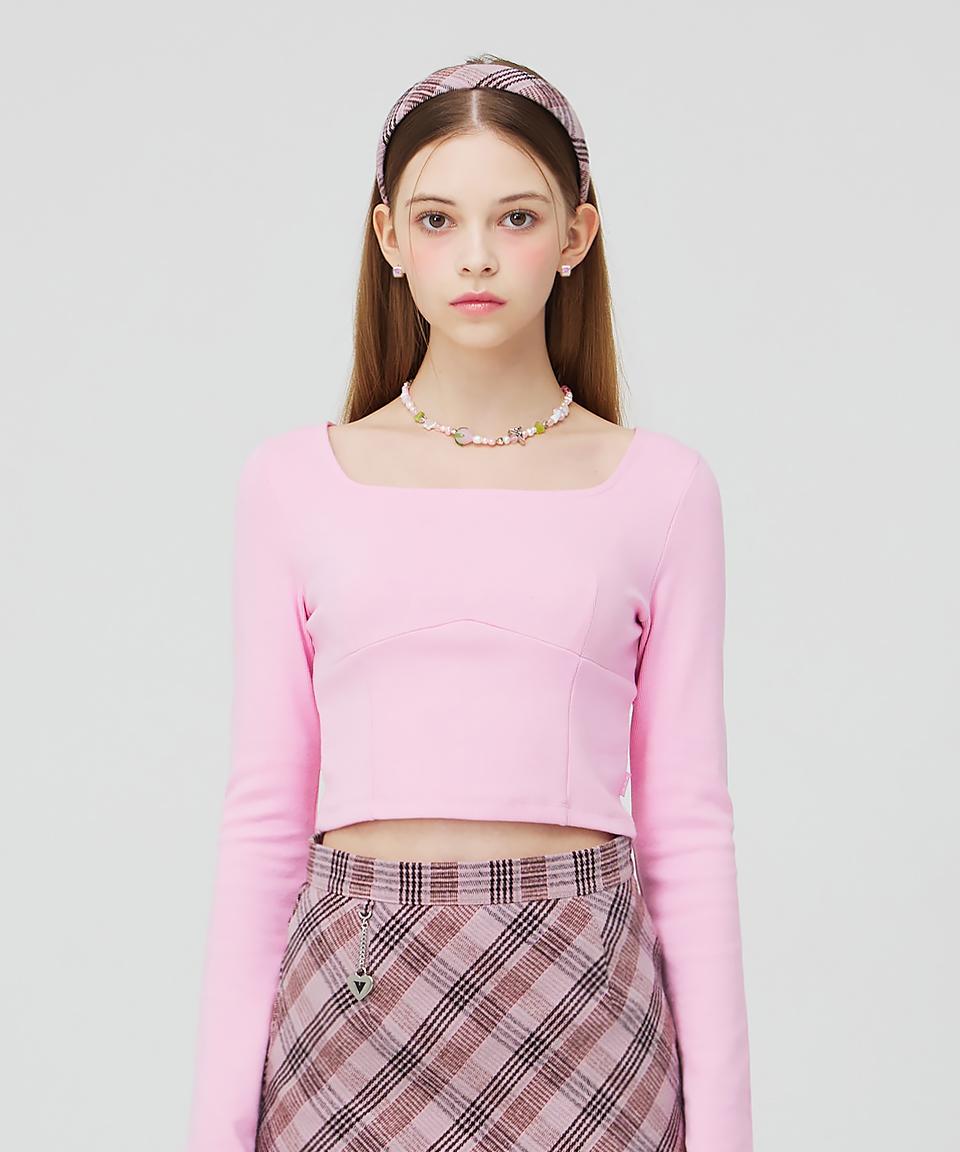 Vvv Square Neck Long Sleeve Crop Top _ Pink One Size