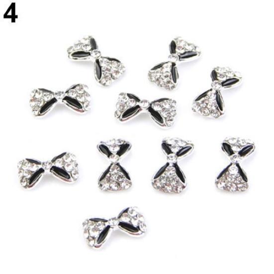 10pcs Nail Art Tips Stickers Decor Bowknot Alloy Jewelry Multicolor Glitter Rhinestone