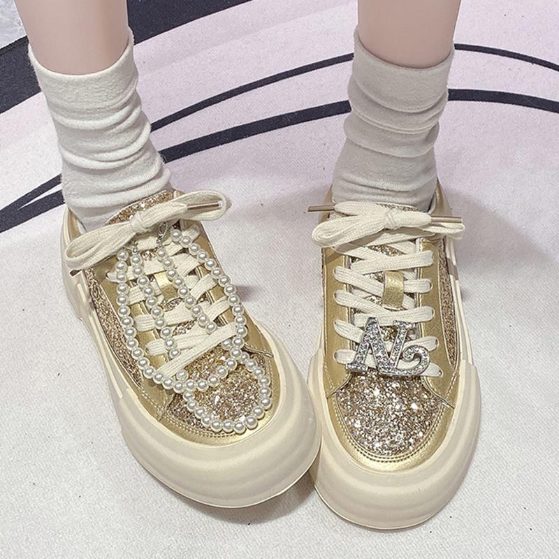 Women Platform Sneakers Shine Design Casual Outdoor Shoes Lace Up Luxury Sneakers High Quality Tennis Sports Shoes Female 35-40